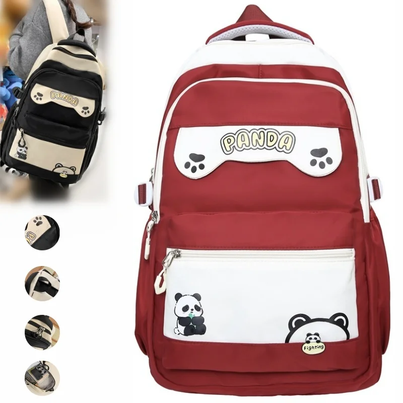 Solid Color Cutie Backpack,Nylon Cartoon Animal Panda Schoolbag,Students Laptop Bag,Breathable and Waterproof Storage Rucksack