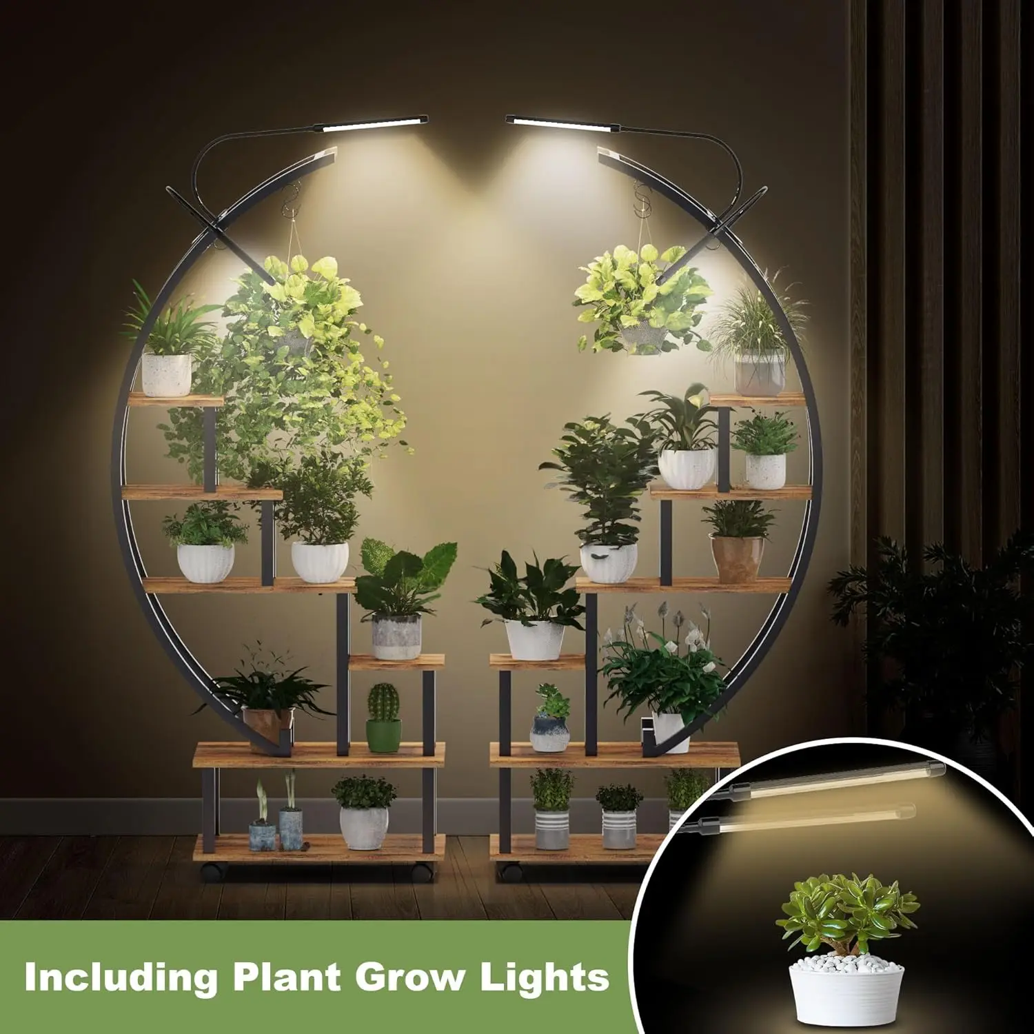 6-Tier Plant Stand with Grow Light – Tall Indoor Ladder Shelf with 4 Hanging Hooks