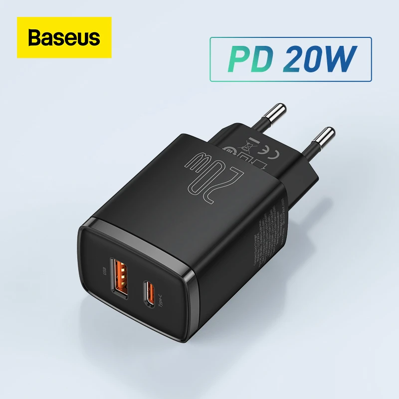 Baseus 20W USB Charger Support Type C PD Fast Charging Dual USB Port Portable Phone Charger For iPhone 12 Pro Max 11 Mini 8 Plus 5v 3a usb c