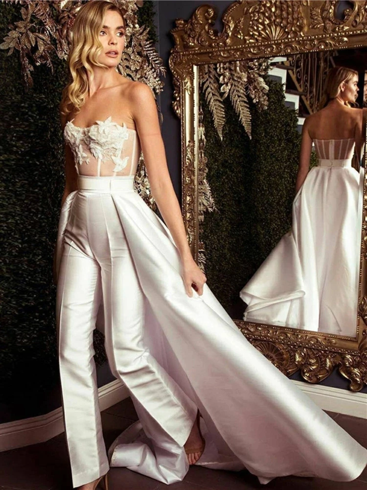 

Tixlear Wedding Pants for woman Lace Cool Sleeveless Backless Bridal net Convenient activities Summmertime 2023