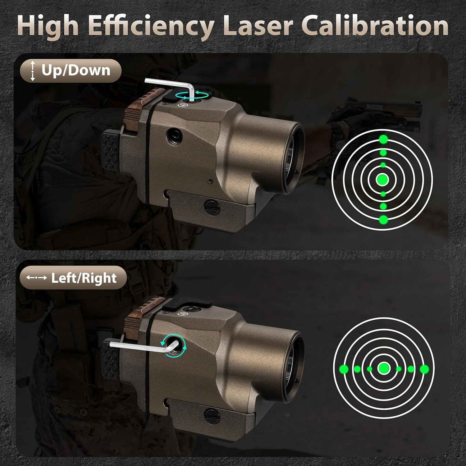 Compact Tactical LED Flashlight Green White Rechargeable Torch