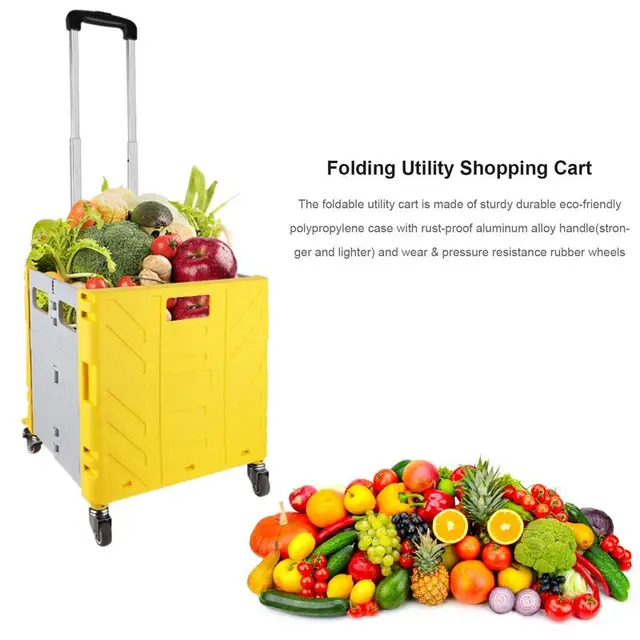 Gördülő Láda Kerekekkel Összecsukható Közüzemi Kosár Nagy Teherbírású Kézi Kocsi Távcsöves Fogantyúval - Image 2