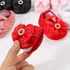 New 0-18M Birthday Infant Newborn Baby Girls Baptism Solid Shoes Bowknot Pearl Princess Soft Sole Shoes First Walkers + Hairband 5