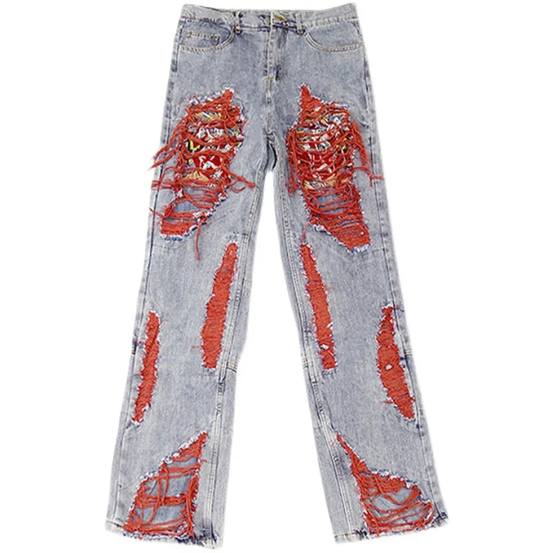 OIMG Y2K Streetwear Baggy Ripped Stacked Jeans Pants Men Clothing Straight Denim Trousers Pantaloni Uomo