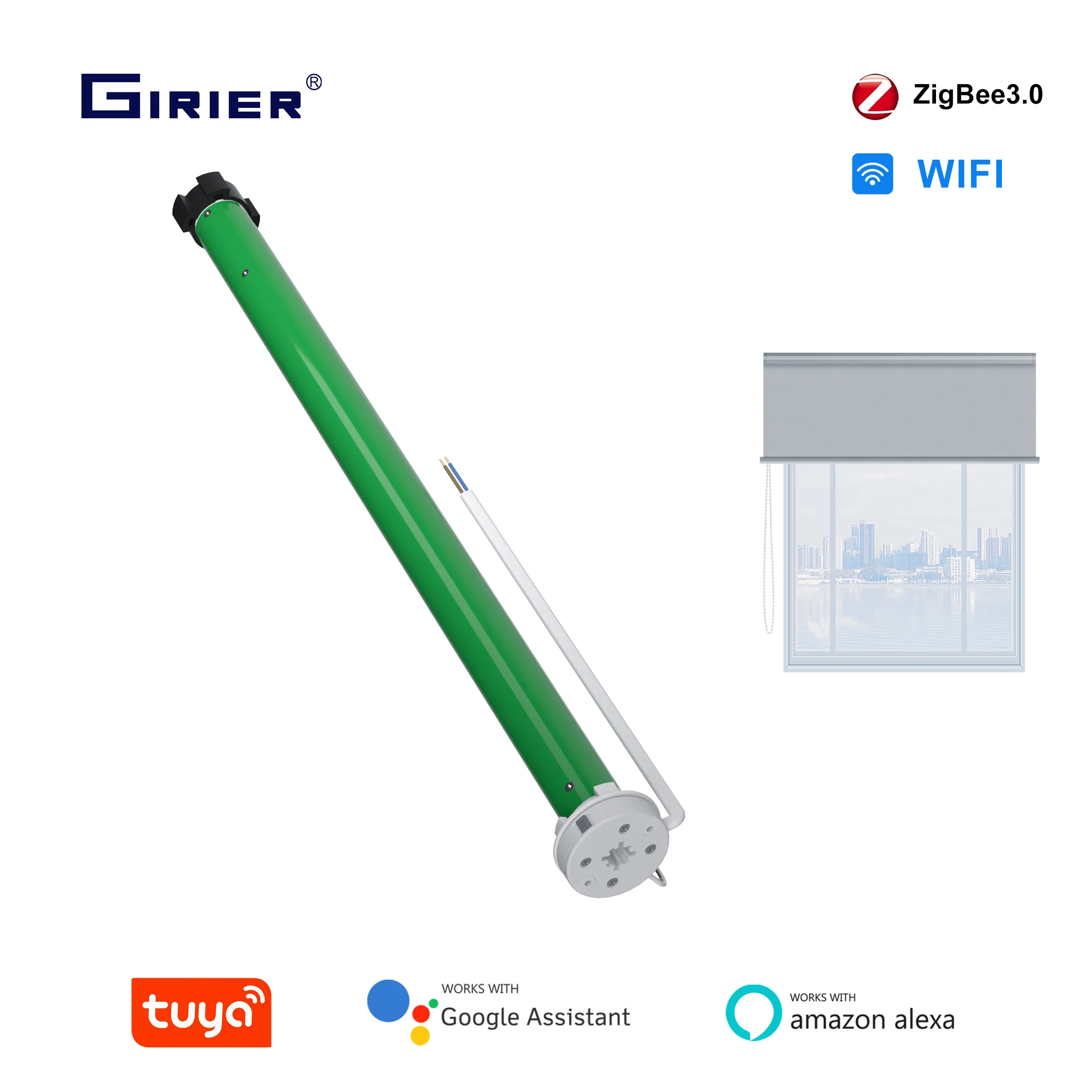 GIRIER Tuya ZigBee/WiFi Tubular มอเตอร์สมาร์ทผ้าม่านมอเตอร์สําหรับ 38 มม.หลอด Roller Shade ผ้าม่าน RF433MHz ระยะไกลทํางานร่วมกับ Alexa 1