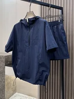 Summer Cargo Hooded Tracksuit Short Sleeve T-shirt Zipped and Shorts Outfits Quick Drying Solid Casual Outdoor Sport Clothes Set - Image 4