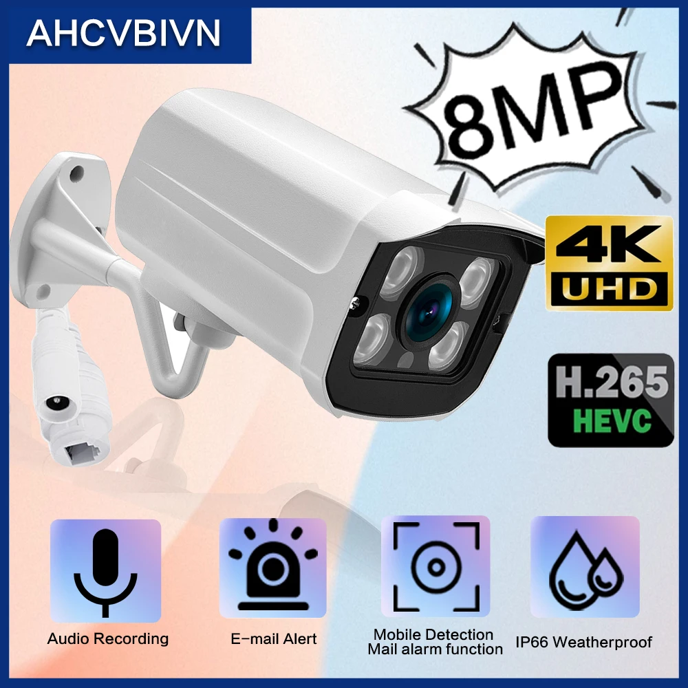 Telecamera Ip Poe 8Mp 4K Telecamera Cctv Impermeabile Per Esterni Rilevamento Del Movimento Impermeabile H265 Monitoraggio Della Sicurezza Telecamera 
