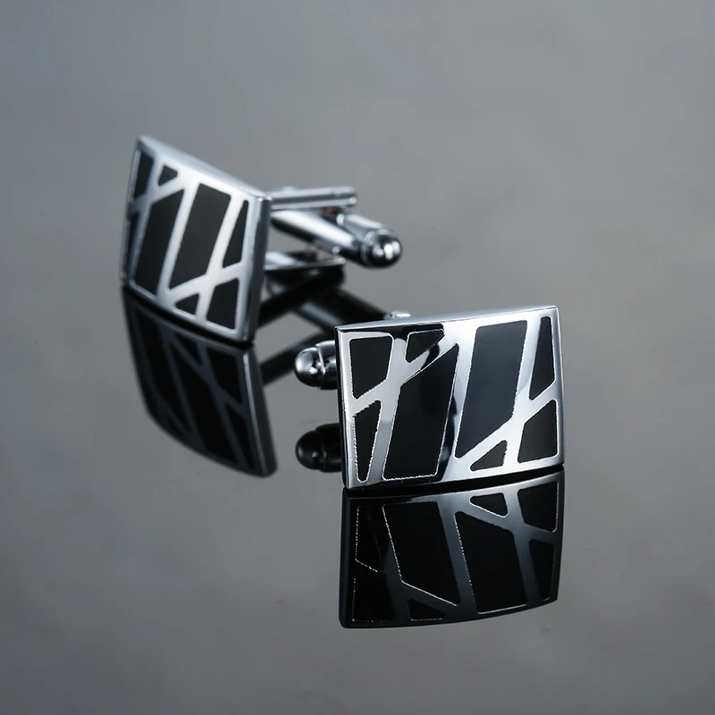 Luxury Mens Cufflinks - Classic Square Blue  Black Retro Pattern Suit Accessories