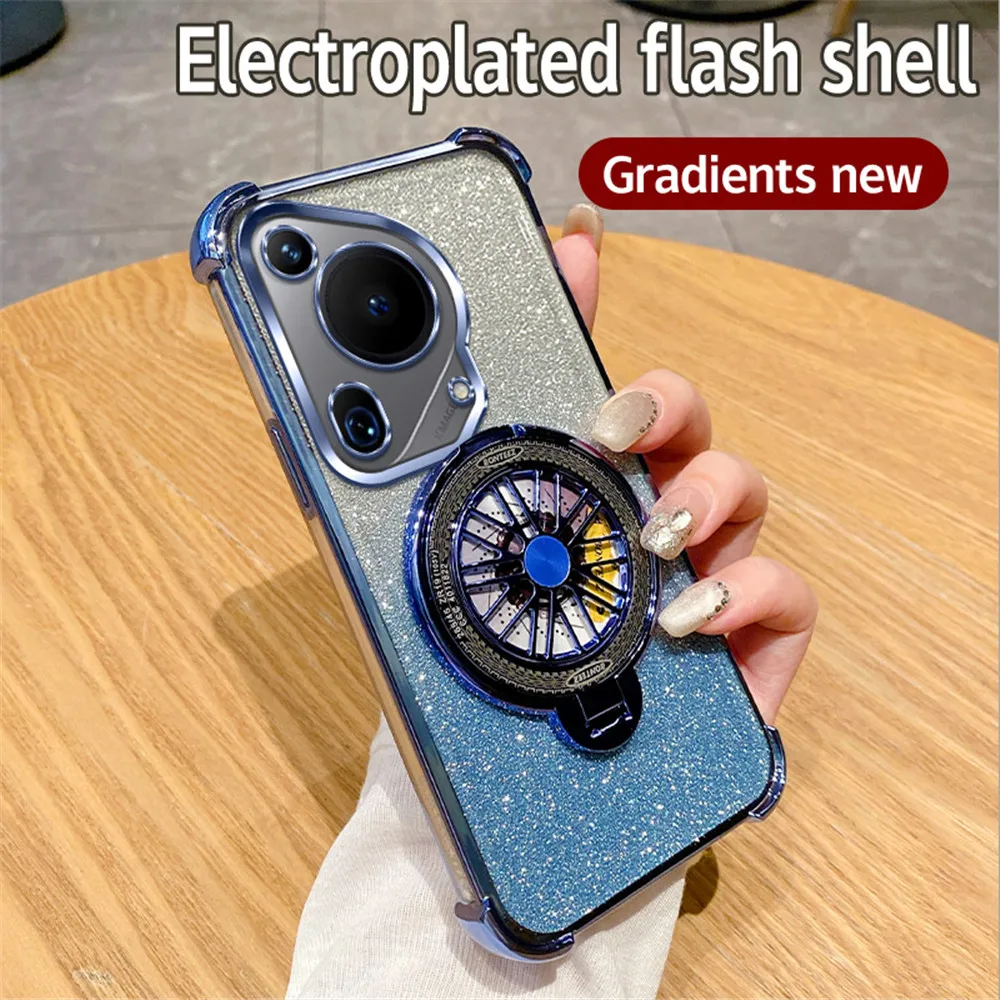Luxury Glitter Plating Shockproof Phone Case with Spinner Stand Holder