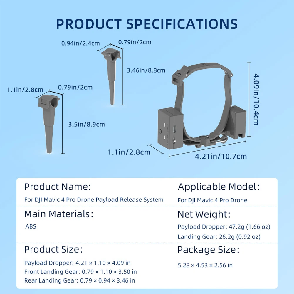 For DJI Mavic 4 Pro Payload Airdrop System with Landing Gear Airdrop Thrower System Drone Deliver Tool Transporting Accessories