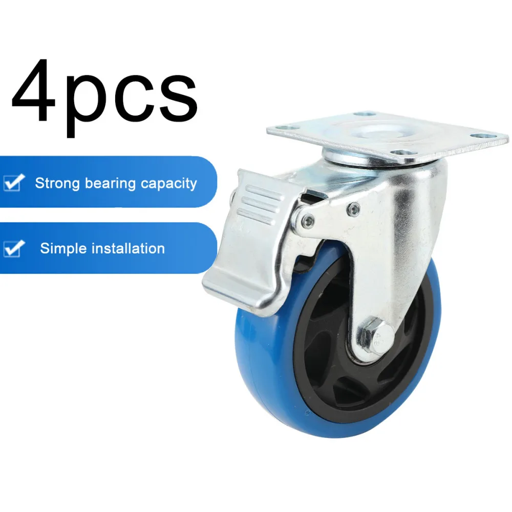 4 x 100 mm Lenkrollen mit Bremse, Transportrollen, robuste Rollen, 120 kg pro Rolle, Polyurethan-Möbelrad – Detail 6