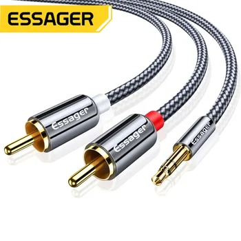 Essager-RCA 케이블 HiFi 스테레오 2RCA 3.5mm 오디오 케이블 AUX RCA 잭 3.5 Y 분배기, 앰프 오디오 홈 시어터 케이블 RCA