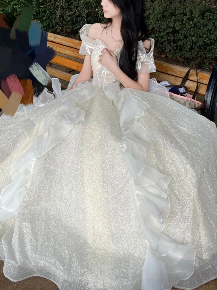 

France Vintage Wedding Long Dress Women Off Shoulder Princess Evening Party Dresses Female Elegant Sweet Fairy Dress Summer 2023