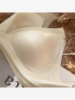Japanese Sle Milk Satin Sl Small Chest Women's Underwear Deep V Ne Thin Strap Thin No Steel Ring Bra Summer