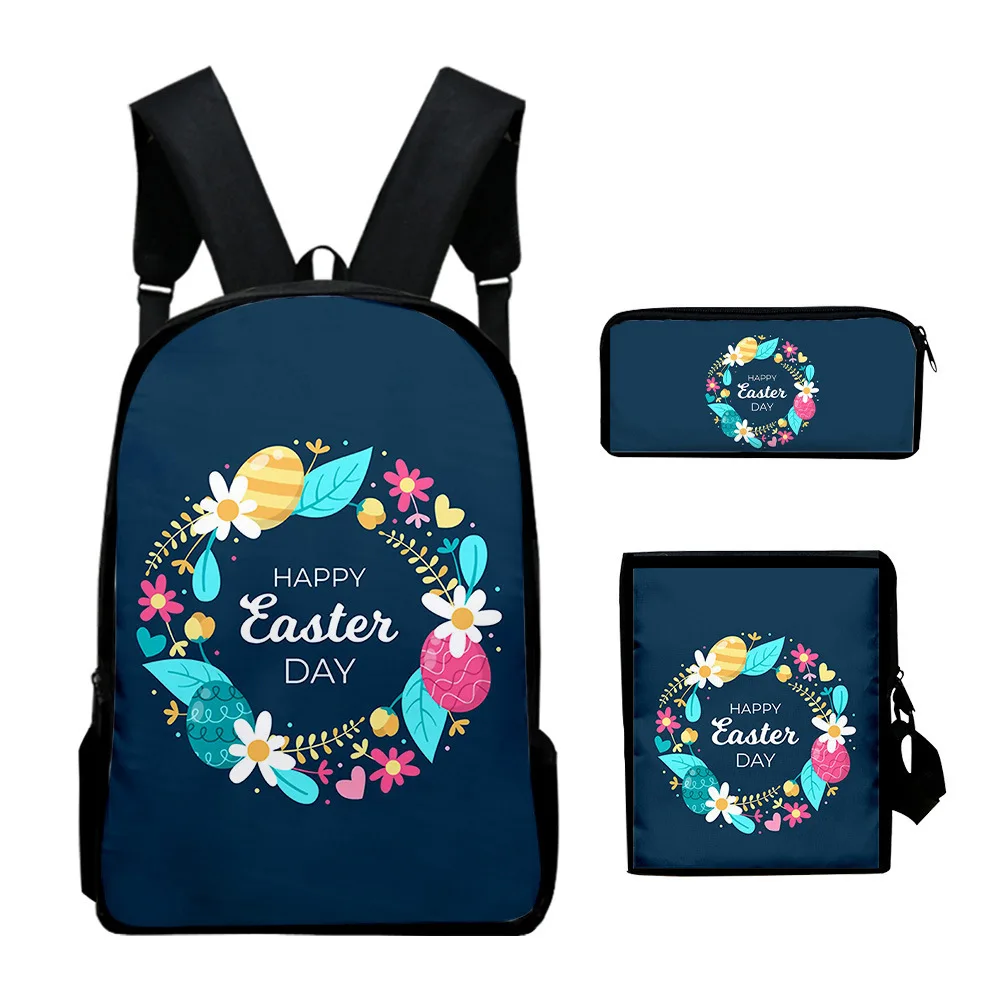 Popular Youthful Cartoon Easter Day 3D Print 3pcs/Set Student Travel bags Laptop Daypack Backpack Shoulder Bag Pencil Case