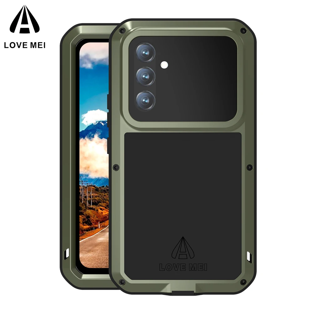 

LOVE MEI For Galaxy A54 Metal Armor Case A34 A53 A72 A52 A71 A51 A52s A42 Military Grade Silicone Cover Built-in Glass Protector