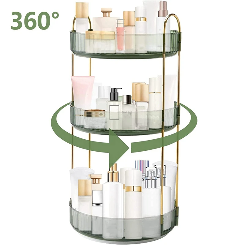

3-уровневый вместительный вращающийся органайзер для макияжа, вращающийся на 360 ° органайзер для макияжа, коробка, органайзер для косметики