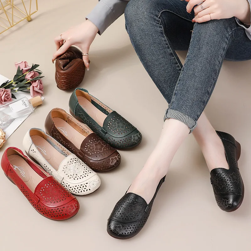 

Women Flats Women Shoes Plus Size 35-44 Loafers Women Hollow Flat Shoes Woman Genuine Leather Shoes Female Casual Moccasins