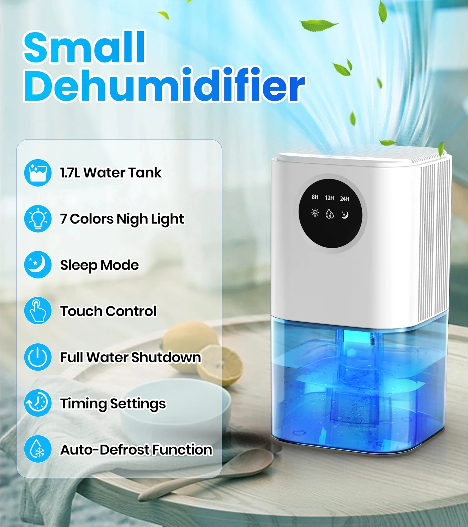 Description Picture 2 of itemSmart Home Dehumidifier 1.7L Large Capacity Dehumidifier Bathroom Basement Timing Dehumidifier with Colored Lights