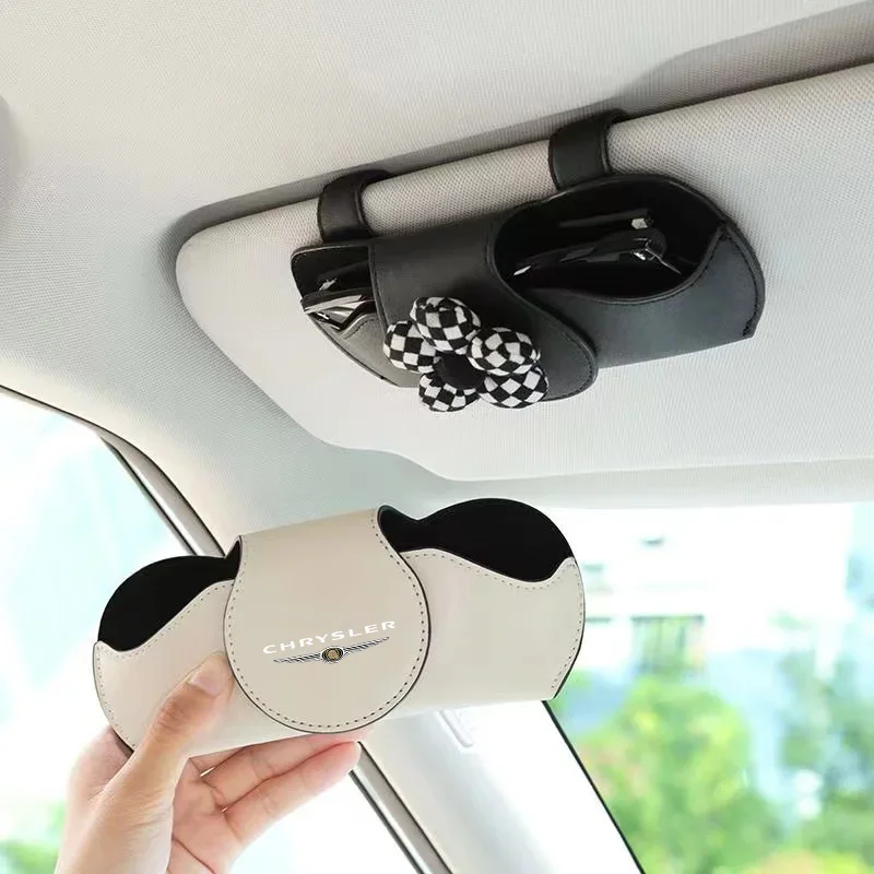 

Car Sun Visor Leather car Sunglasses Holder Car Glasses Clip Auto Accessories for Chrysler 300c Pacifica Phev Voyager Sebring