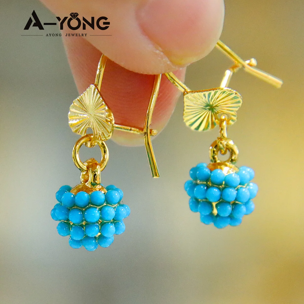 AYONG Elegante Tropfen-Ohrringe für Damen, Schmuck, 18 Karat vergoldet, blaue Perle, süßer baumelnder Ohrring, trendige Schmuckgeschenke – Detail 2