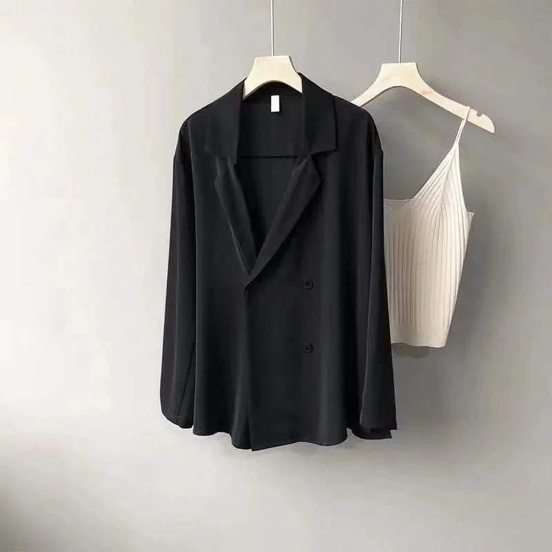 Spring Autumn Women's Elegant Fashion All-match Draped Blazers Ladies Solid Color Cardigan Coat Female Temperament Jacket Top