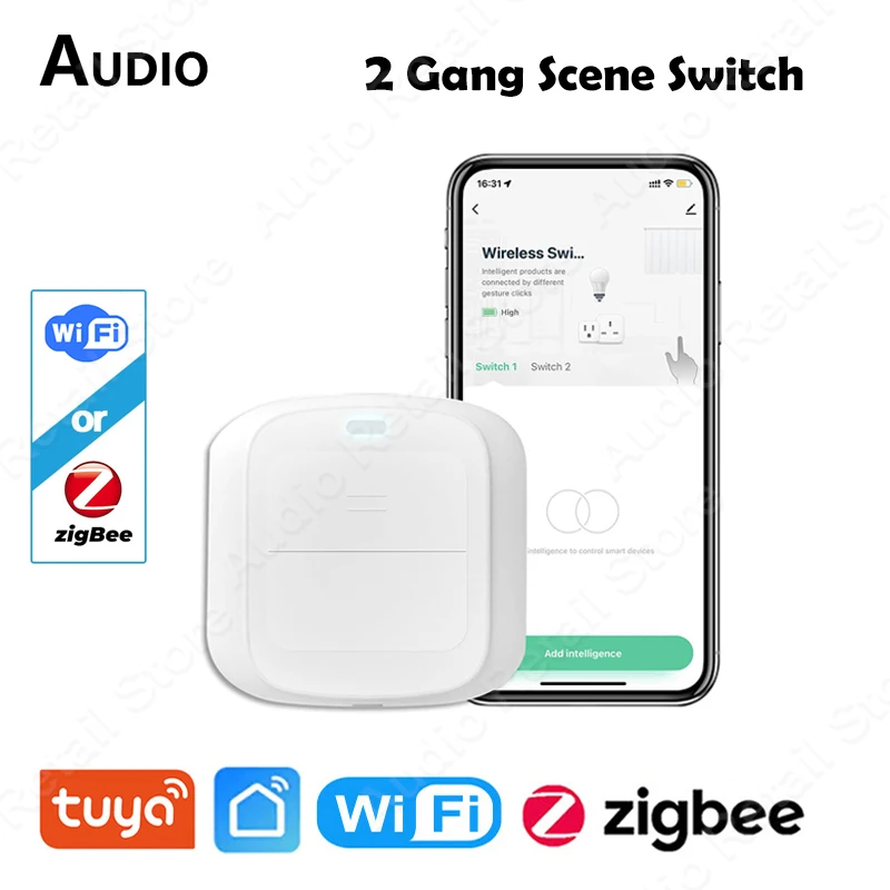 

Tuya Smart WiFi ZigBee Scene Switch Push Button Controller 2 Gang Wireless Automation Scenario Switch Smart Home Control Gadgets