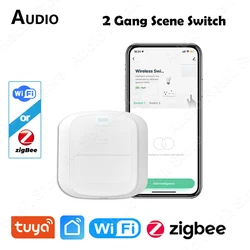 Tuya Smart WiFi ZigBee Scene Switch Push Button Controller 2 Gang Wireless Automation Scenario Switch Smart Home Control Gadgets