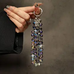 Colorful Glitter Crystal Bead Pendant Lanyard Keychain Accessory - Nylon / Spandex (Purple)