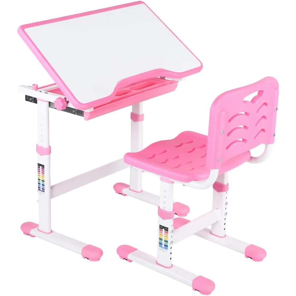 Kids Study Desk with Chair Adjustable Study Homework Desk Chair Children Activity Art Table Set Writing