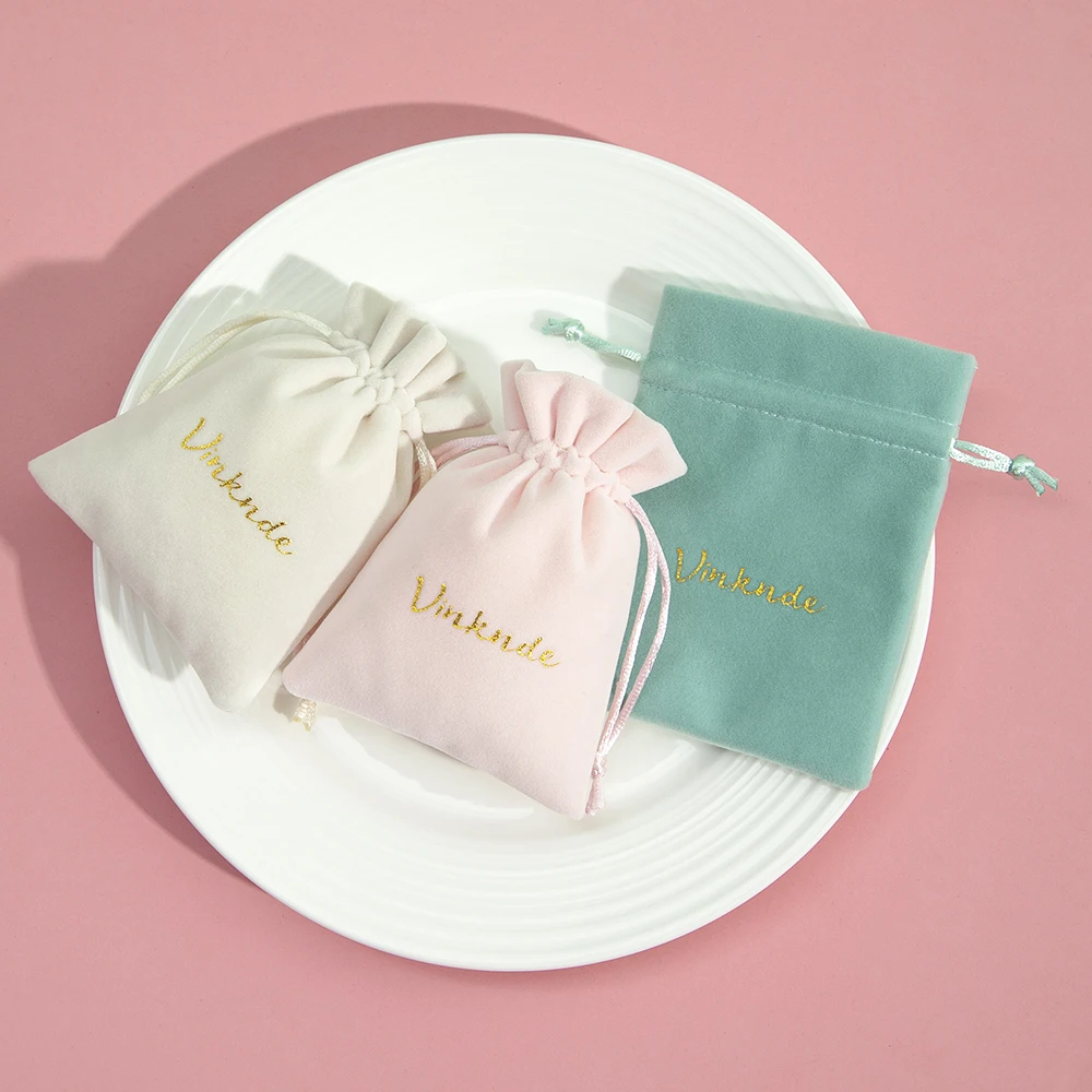 Custom Logo Jewelry Velvet Drawstring Bag Ring Earrings Gift Box Packaging Pouches Chic Wedding Favor Cosmetic Candy Organizer