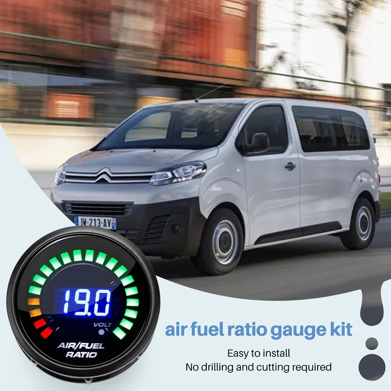 협대역 O2 산소 센서 탑재 공기 연료 비율 게이지, LED 디지털 디스플레이, 12V 자동차 레이싱 게이지용, 52mm