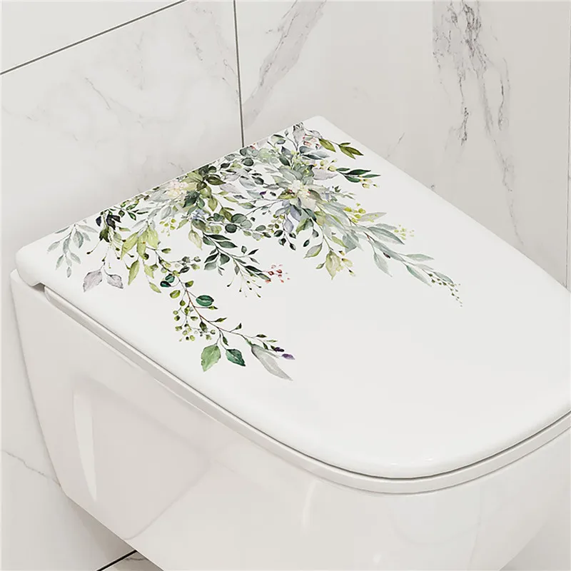 Green Plant Leaves Wall Sticker Bathroom Toilet Sticker Wc Self Adhesive Mural Beautify Flower Sealife Home Decoration Decals