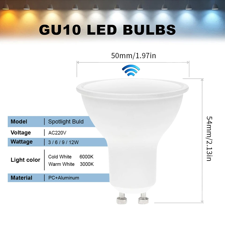 GU10 레이더 전구, 자동 ON OFF 모션 센서 적외선 감지 LED 램프, 파티오 베란다 계단용, 12W, 9W, 6W, 3W, 220V, 4 개