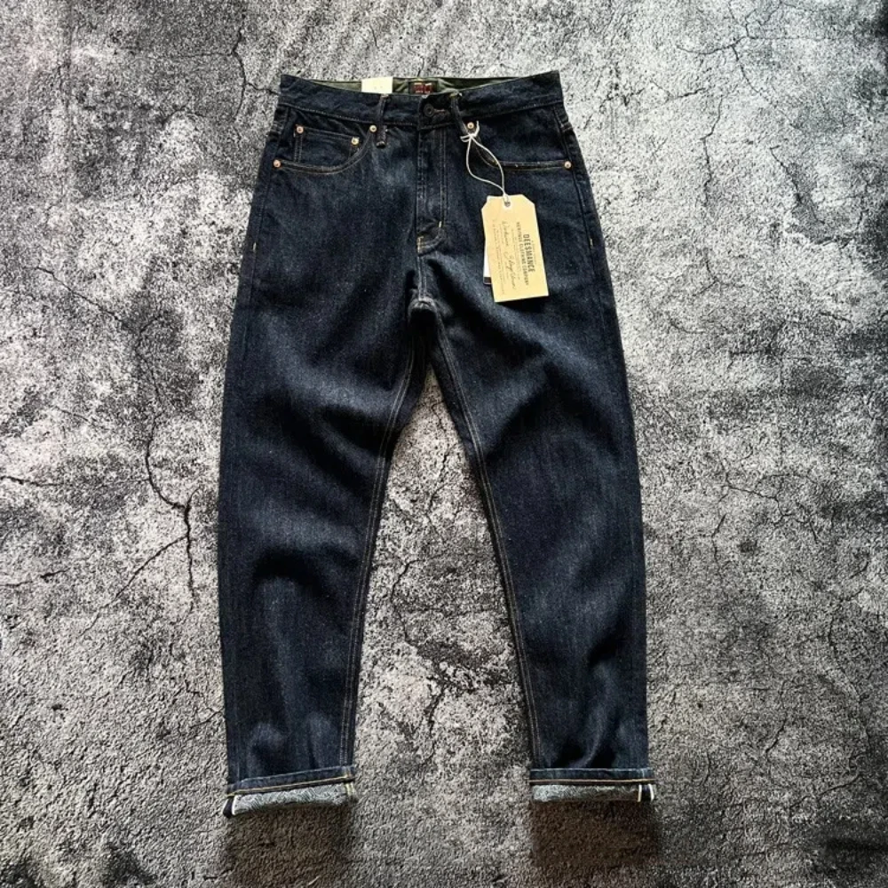 16 oz American Heavy Cotton Tannin Red ear Roll leg Twist Slim straight water wash denim pants Tide 1