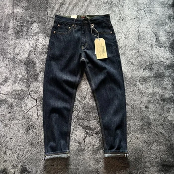 16 oz American Heavy Cotton Tannin Red ear Roll leg Twist Slim straight water wash denim pants Tide 1