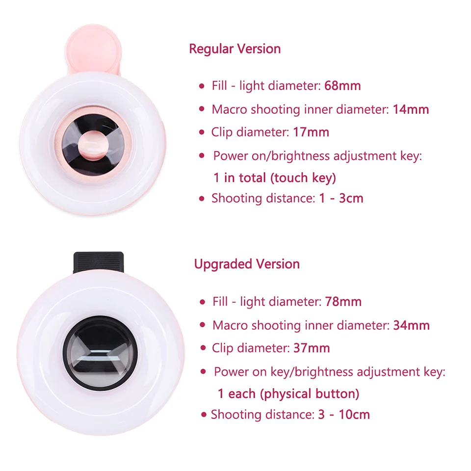 LED 셀카 보조광 매크로 휴대폰 렌즈 LED 링 플래시 라이트 램프 휴대용 조명 클립 카메라 렌즈 속눈썹 메이크업용