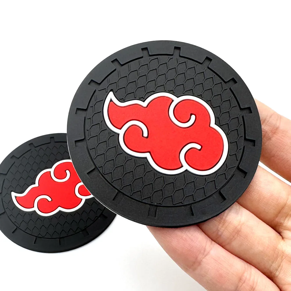 2PCS/LOT 6.6CM Car Anti Slip Mat Coaster Car Water Cup Slot Decorate Accessories Case Red Cloud Scaling Anime Auto Styling