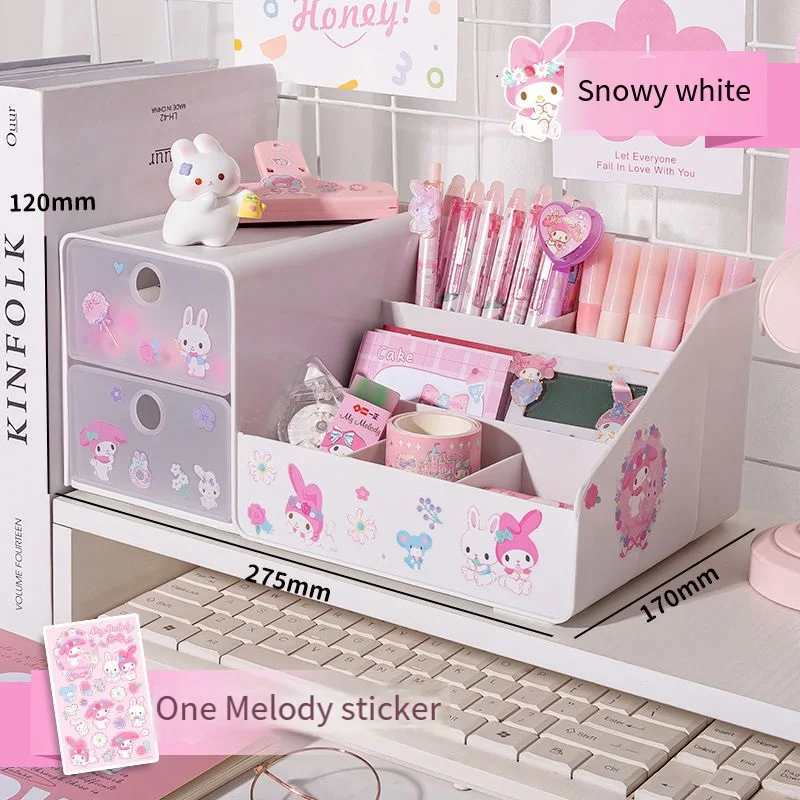 Sanrio Melody Storage Box Pen Holder High Precision Desktop Kuromi Cartoon Student Large Capacity Drawer Stationery Organizer