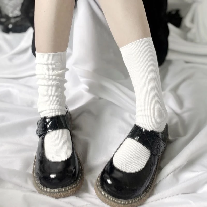 

School Jk White CHAOZHU Black Lolita Uniform Girls Cosplay Accessories Socks Girls Cotton Knitting Lace Top Loose Rib Sockken