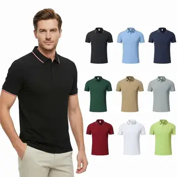 Polo da Uomo Casual a Maniche Corte in Seta Ghiaccio 100% Lavorata a Maglia, Asciugatura Rapida, Traspirante, Tinta Unita, Personalizzabile DTG