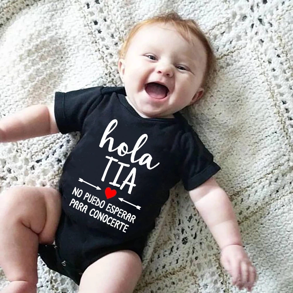 Hola Tia Spanish Baby Bodysuits Newborn Announcement To Aunt Boys Grils  Casual Clothes Romper No Puedo Esperar Para Conocerte