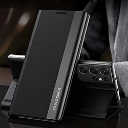 Luxury Leather Flip Phone Case with Premium Plating Finish - S25 Edge (Black)