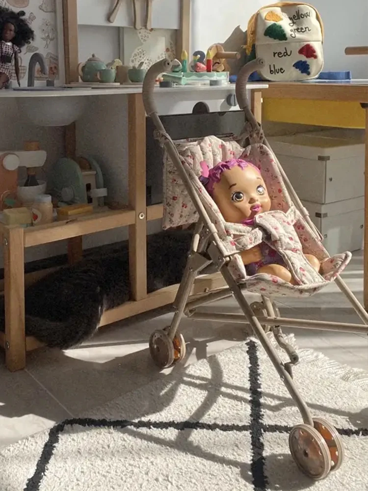 Floral Doll Stroller for Dolls Folding Doll Pram Carriage with Bag Accessories Play Toy House Boys Girls Birthday Gift miniature doll house supplies