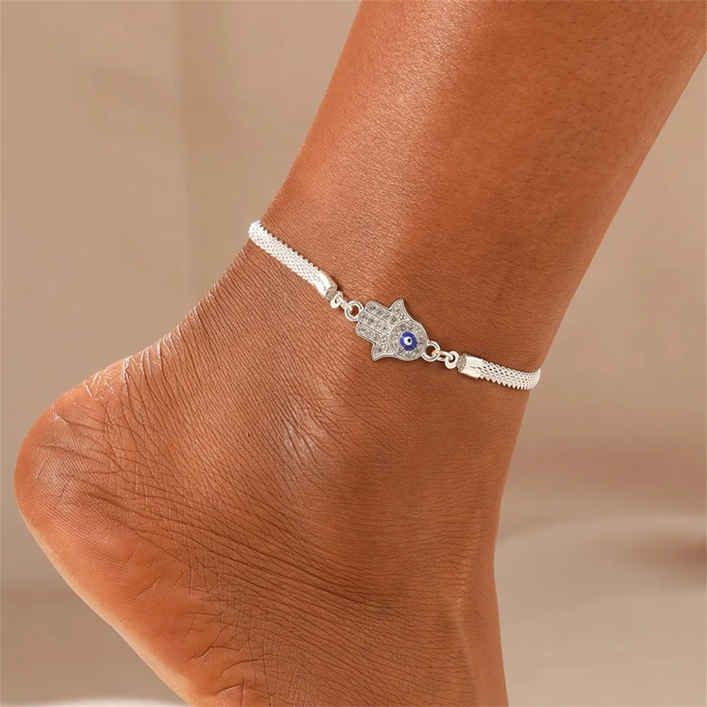 Silver Anklet Bracelet Infinity 8-character Rhinestone Vintage Metal For Women
