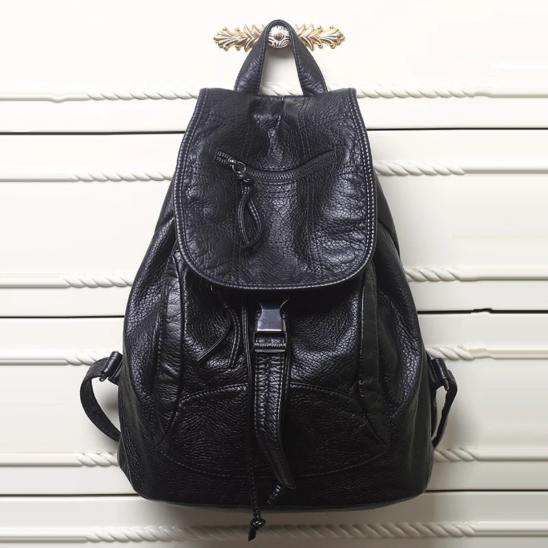 

Soft Leather Women Backpack Large Travel Bag PU Leather Female Daypack Black Backpack School Bag for Teenage Girls