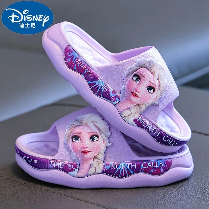 Disney Summer Baby Girls Shoes Kids Slippers Cartoon Frozen Elsa Print Soft Non-slip Beach Sandal Indoor Home Bath Shoes 24-36 2