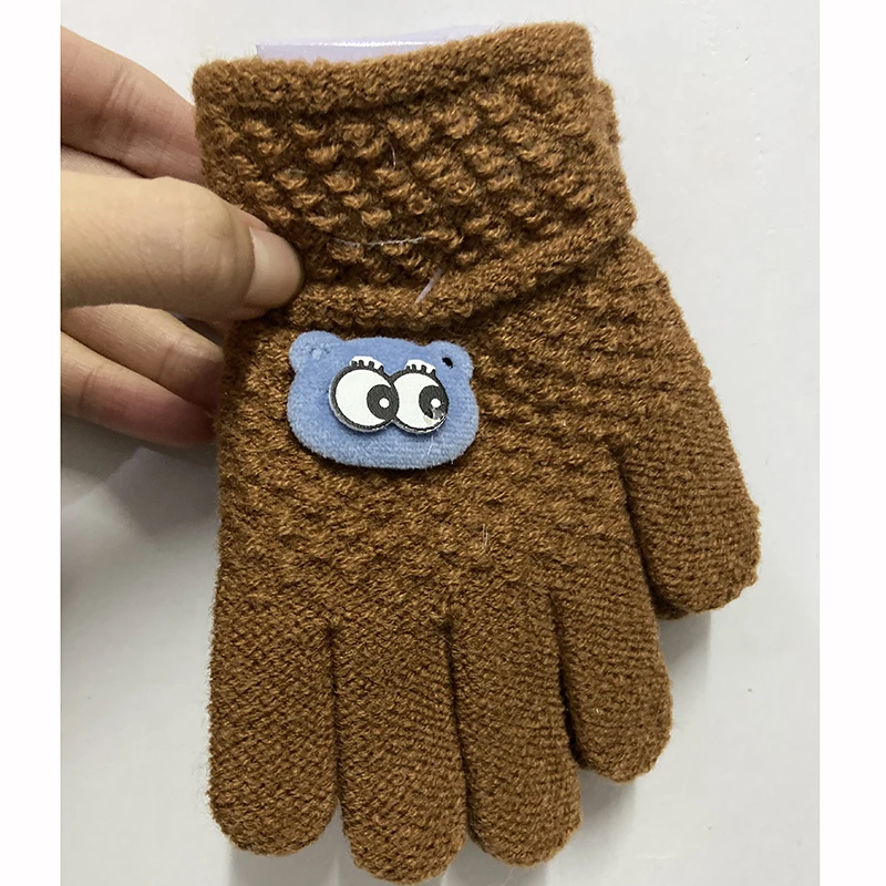 3-8 Years Kids Gloves Cartoon Bear Boys Girls Glove Winter Knitted Mitten Warm Thicken Mittens Velvet Thick Keep Finger Warm baby essential  Baby Accessories