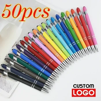 50pcs Light Metal Ballpoint Pen Touch Screen Pen Office School Advertising Pen Custom Logo Text Engraving Laser Engraving 1