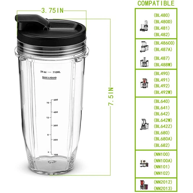2 Pack Replacement 24 Oz Blender Cups With Lid For Nutri Ninja Auto IQ BL450 BL480 NN102 Blender Accessories 5
